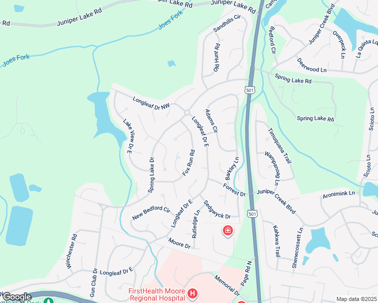 map of restaurants, bars, coffee shops, grocery stores, and more near 195 Fox Run Road in Pinehurst