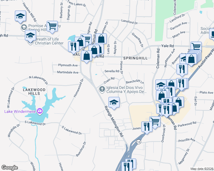 map of restaurants, bars, coffee shops, grocery stores, and more near 3344 Crain Cove in Memphis