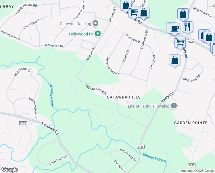 map of restaurants, bars, coffee shops, grocery stores, and more near 3801 Quill Ct in Gastonia