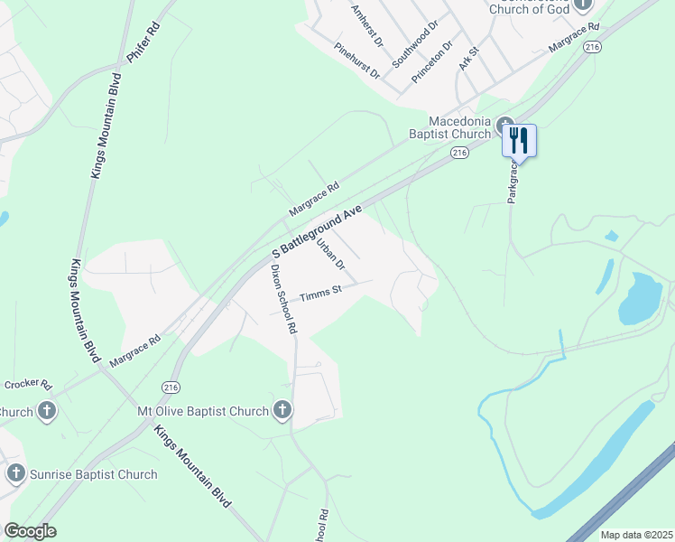 map of restaurants, bars, coffee shops, grocery stores, and more near 112 Urban Drive in Kings Mountain