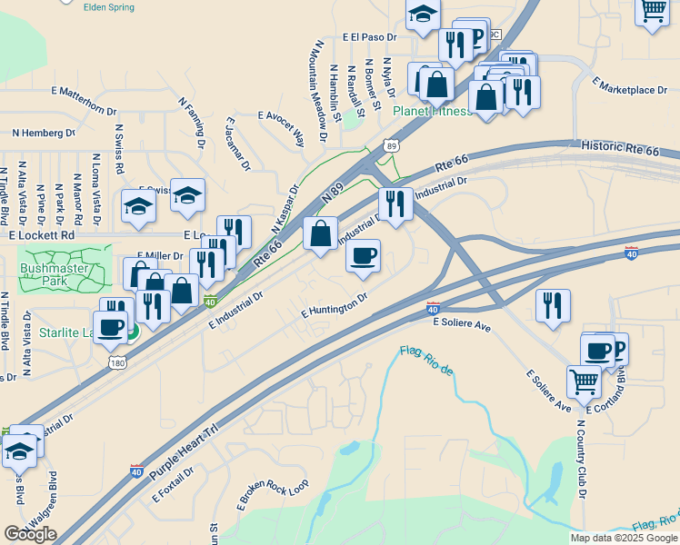map of restaurants, bars, coffee shops, grocery stores, and more near 3716 North Eagle Mountain Drive in Flagstaff