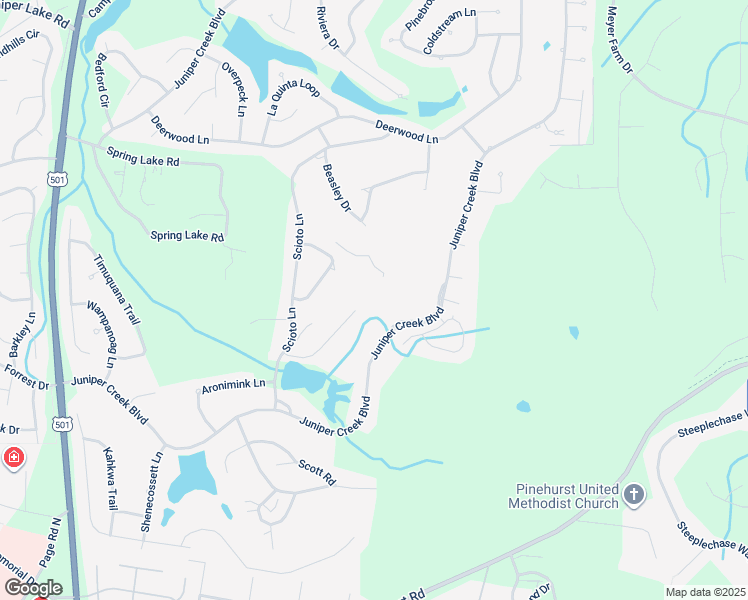 map of restaurants, bars, coffee shops, grocery stores, and more near 18 Squires Lane in Pinehurst
