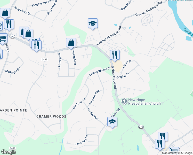 map of restaurants, bars, coffee shops, grocery stores, and more near 5110 Summerell Avenue in Gastonia