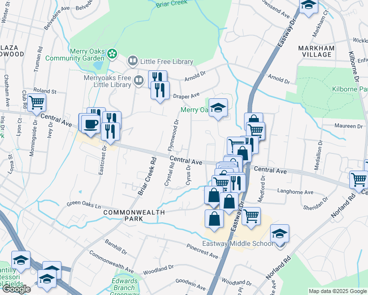 map of restaurants, bars, coffee shops, grocery stores, and more near in Charlotte