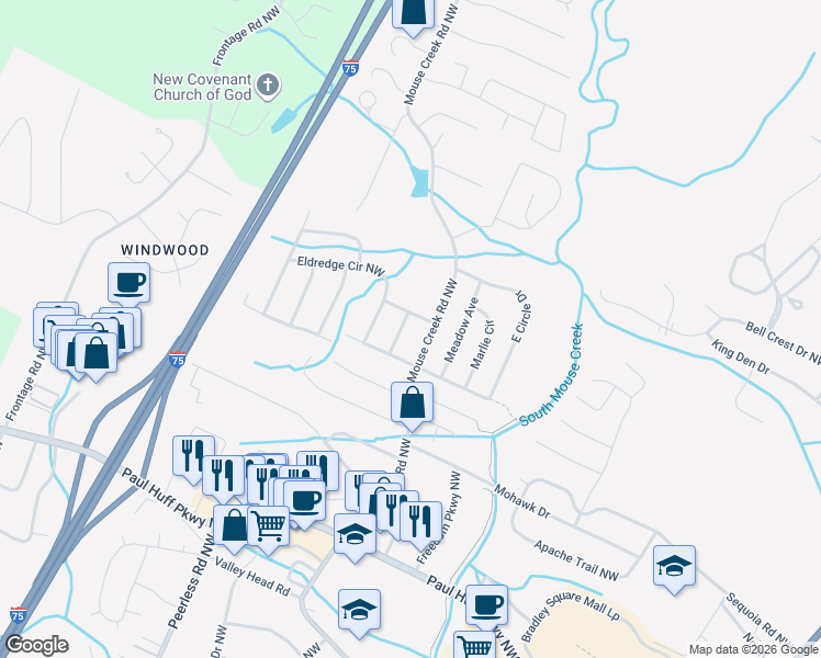 map of restaurants, bars, coffee shops, grocery stores, and more near 4648 Vance Street Northwest in Cleveland