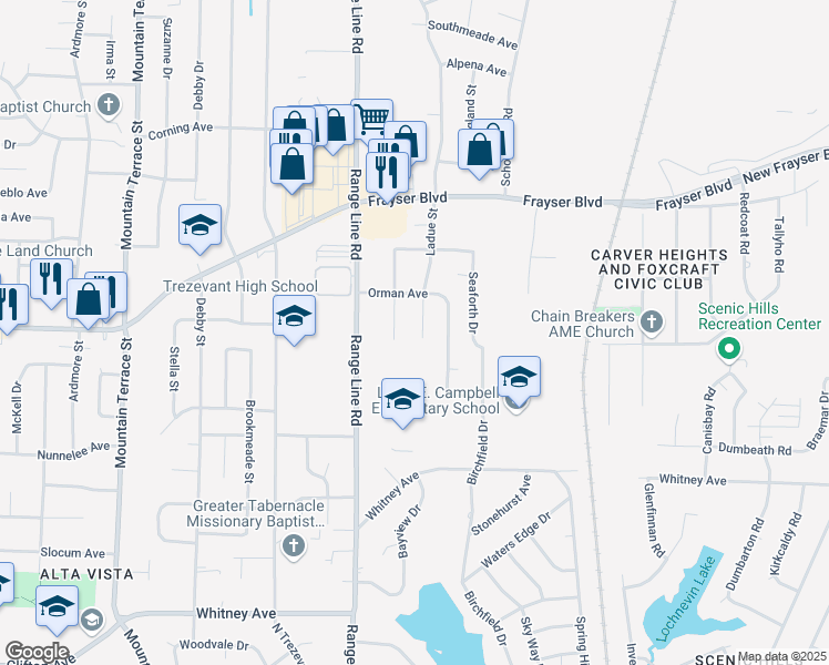 map of restaurants, bars, coffee shops, grocery stores, and more near 3345 Ladue St in Memphis