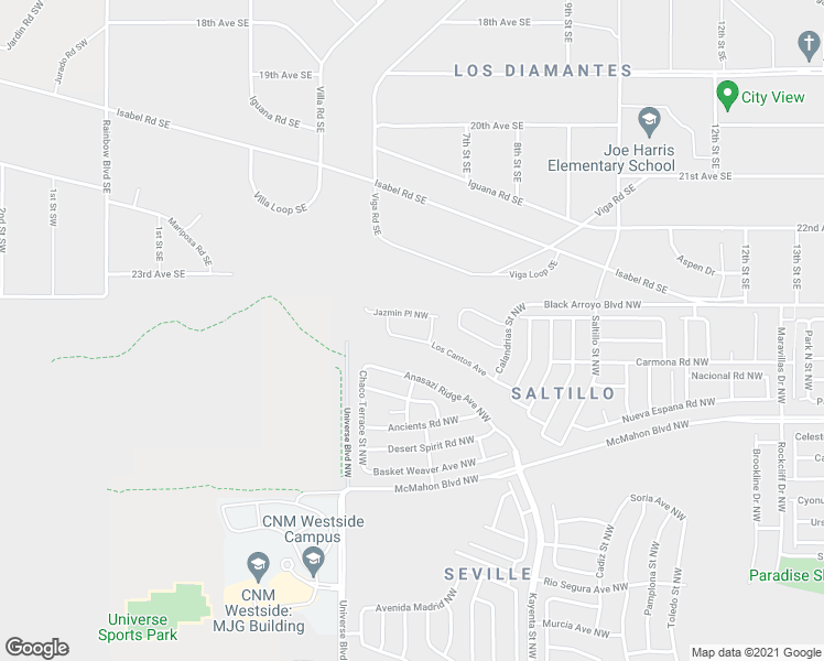 map of restaurants, bars, coffee shops, grocery stores, and more near 6527 Los Cantos Avenue in Albuquerque