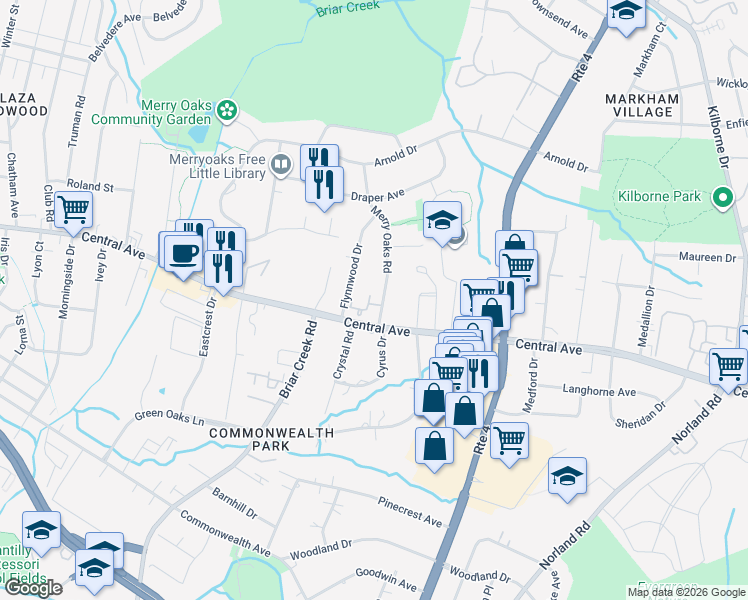 map of restaurants, bars, coffee shops, grocery stores, and more near in Charlotte