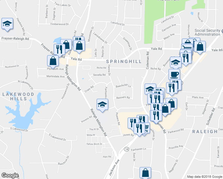 map of restaurants, bars, coffee shops, grocery stores, and more near 3347 Hanna Drive in Memphis