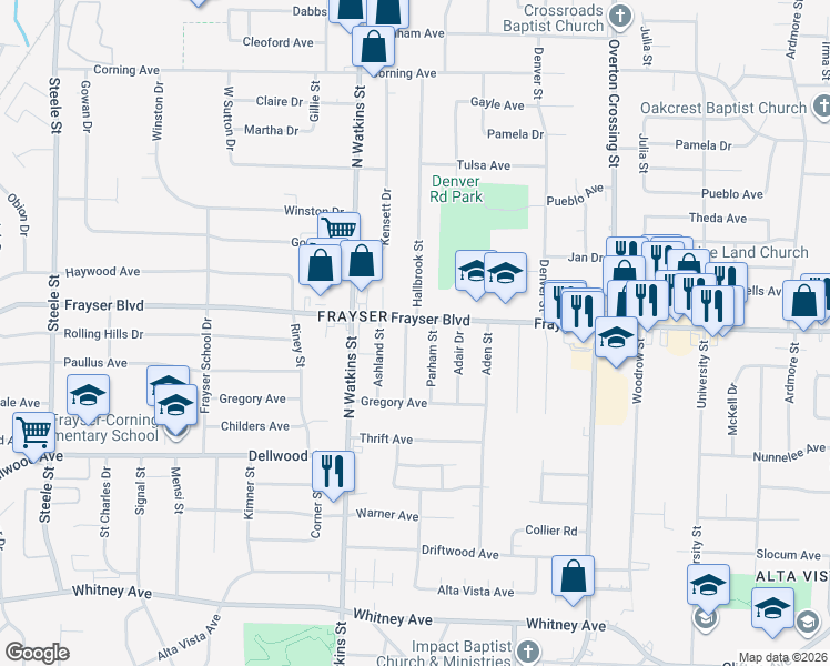 map of restaurants, bars, coffee shops, grocery stores, and more near 3349 Beechmont Street in Memphis