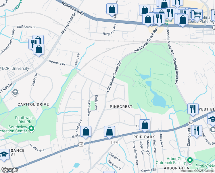 map of restaurants, bars, coffee shops, grocery stores, and more near 2534 Old Steele Creek Rd in Charlotte
