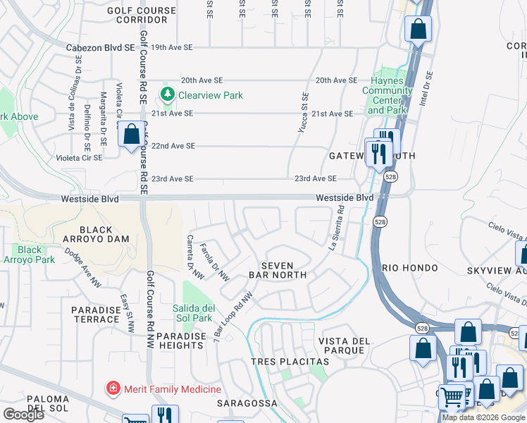 map of restaurants, bars, coffee shops, grocery stores, and more near 4212 Camelback Road Northwest in Albuquerque