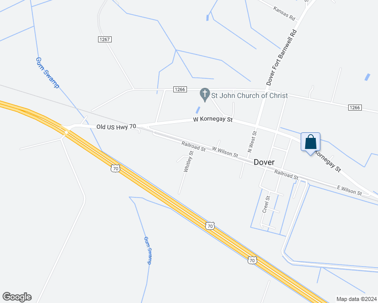 map of restaurants, bars, coffee shops, grocery stores, and more near 104 Whitley Street in Dover