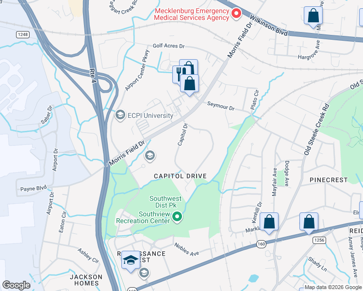 map of restaurants, bars, coffee shops, grocery stores, and more near 3124 Capitol Drive in Charlotte