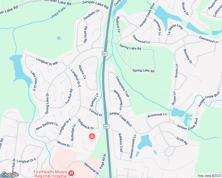 map of restaurants, bars, coffee shops, grocery stores, and more near 26 Wampanoag Lane in Pinehurst