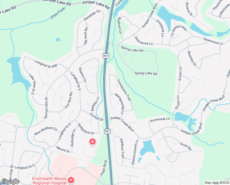 map of restaurants, bars, coffee shops, grocery stores, and more near 24 Wampanoag Lane in Pinehurst