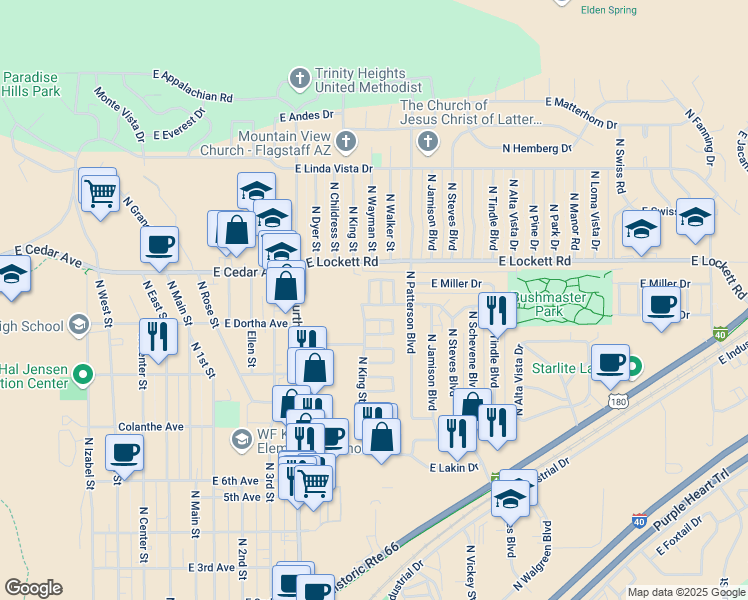 map of restaurants, bars, coffee shops, grocery stores, and more near 3100 Kyle Loop in Flagstaff