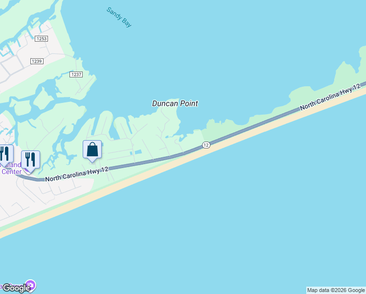 map of restaurants, bars, coffee shops, grocery stores, and more near 56472 North Carolina 12 in Hatteras