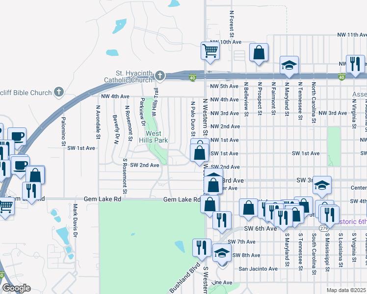 map of restaurants, bars, coffee shops, grocery stores, and more near 102 South La Salle Street in Amarillo