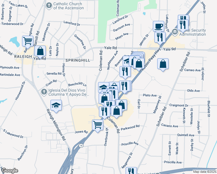 map of restaurants, bars, coffee shops, grocery stores, and more near 3351 Powers Rd in Memphis