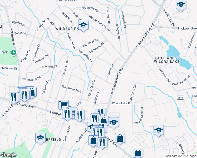 map of restaurants, bars, coffee shops, grocery stores, and more near in Charlotte