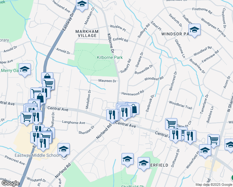 map of restaurants, bars, coffee shops, grocery stores, and more near 2900 Kilborne Drive in Charlotte