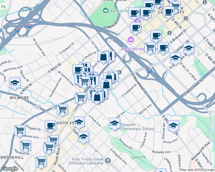 map of restaurants, bars, coffee shops, grocery stores, and more near 310 Arlington Avenue in Charlotte