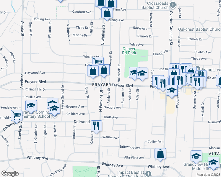 map of restaurants, bars, coffee shops, grocery stores, and more near 3349 Beechmont Street in Memphis