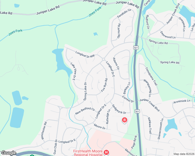 map of restaurants, bars, coffee shops, grocery stores, and more near 95 Vixen Lane in Pinehurst