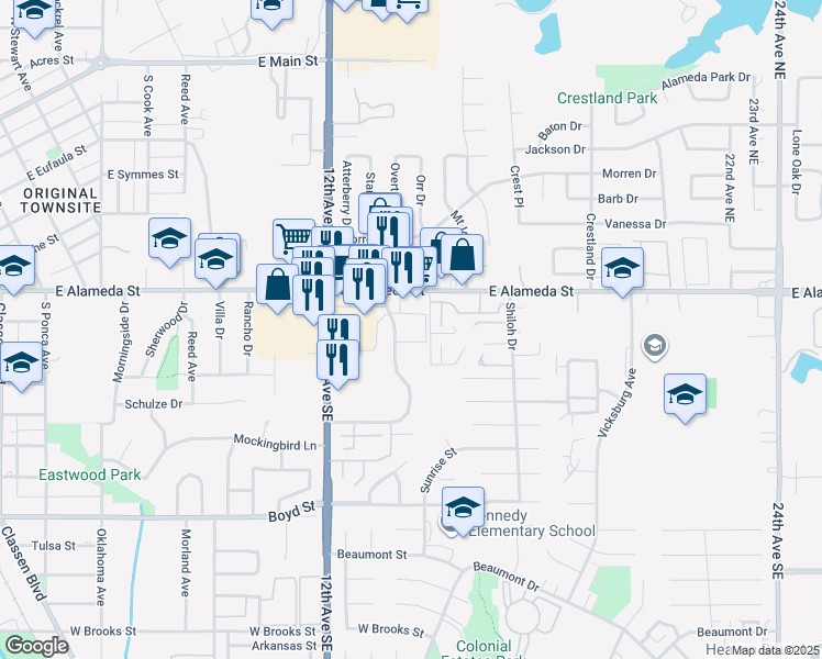 map of restaurants, bars, coffee shops, grocery stores, and more near 101 Triad Village Drive in Norman