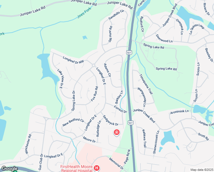 map of restaurants, bars, coffee shops, grocery stores, and more near 1425 Longleaf Drive East in Pinehurst