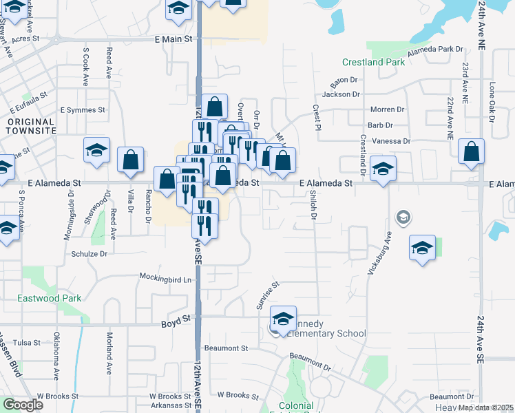 map of restaurants, bars, coffee shops, grocery stores, and more near 101 Triad Village Drive in Norman