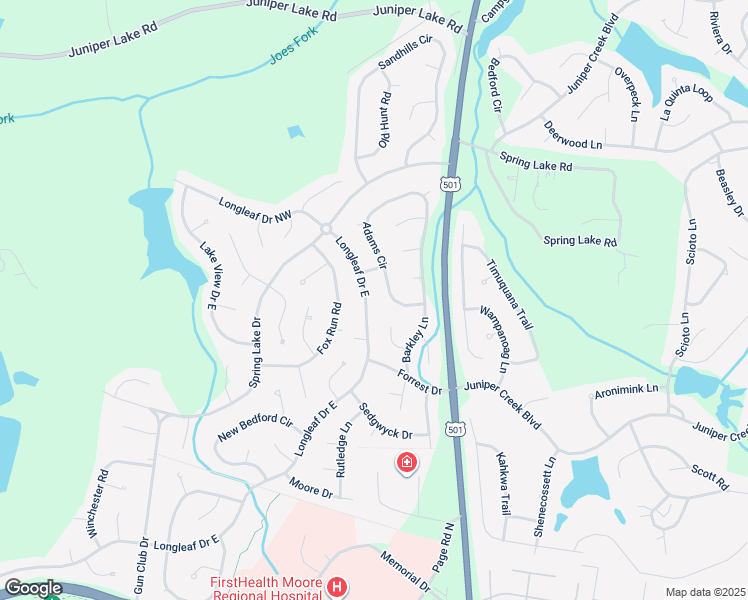 map of restaurants, bars, coffee shops, grocery stores, and more near 1425 Longleaf Drive East in Pinehurst