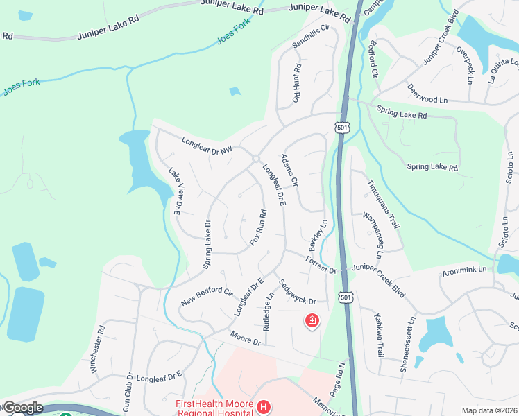 map of restaurants, bars, coffee shops, grocery stores, and more near 220 Fox Run Road in Pinehurst
