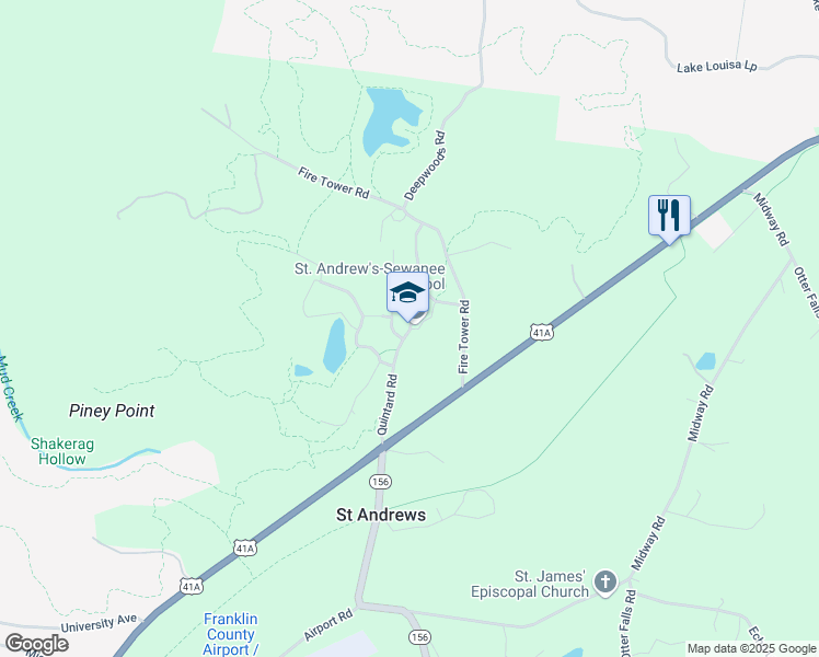 map of restaurants, bars, coffee shops, grocery stores, and more near 290 Quintard Road in Sewanee