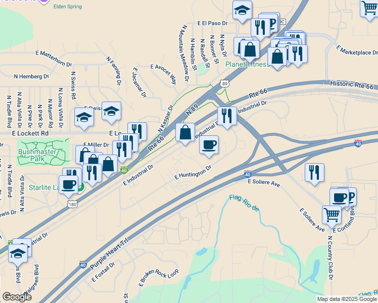 map of restaurants, bars, coffee shops, grocery stores, and more near 3716 North Eagle Mountain Drive in Flagstaff