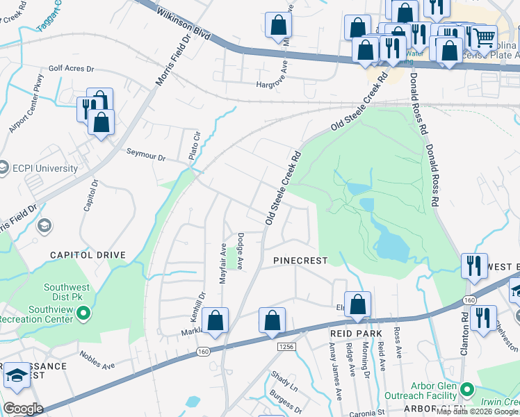 map of restaurants, bars, coffee shops, grocery stores, and more near in Charlotte