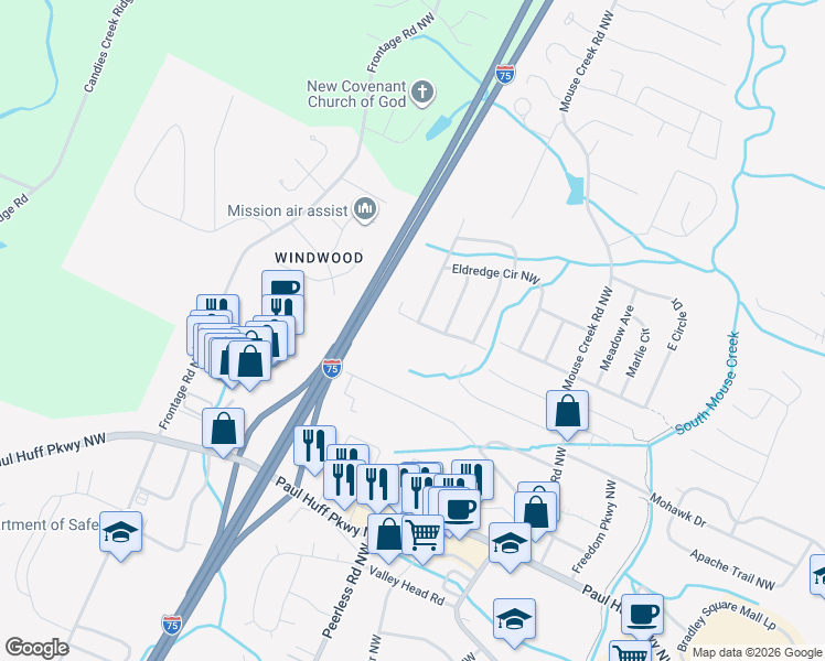 map of restaurants, bars, coffee shops, grocery stores, and more near 1163 Eldredge Dr NW in Cleveland