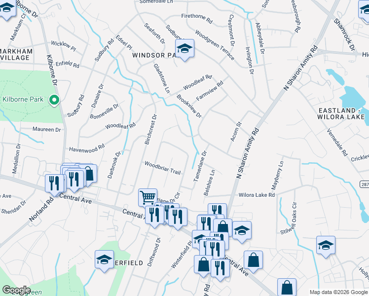 map of restaurants, bars, coffee shops, grocery stores, and more near 5224 Carriage Drive Circle in Charlotte