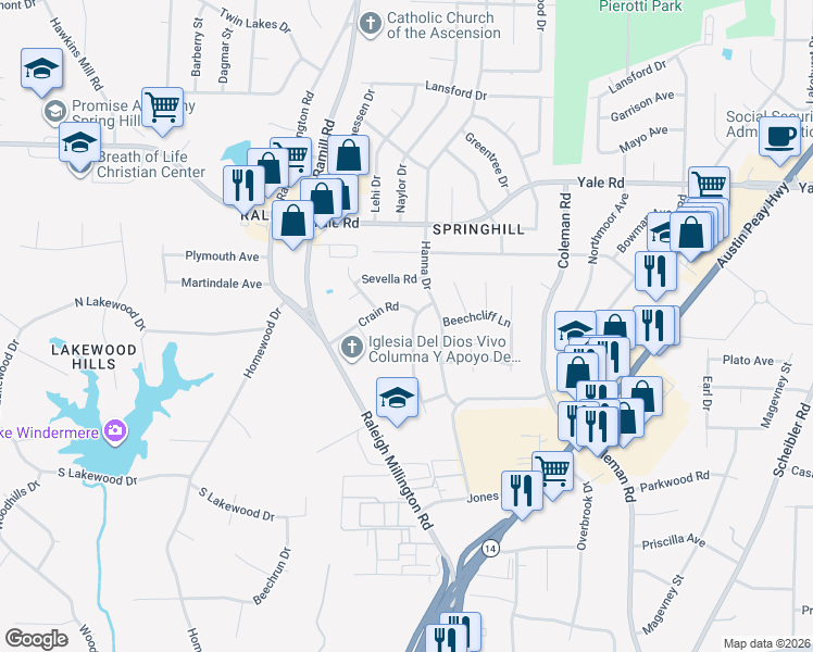 map of restaurants, bars, coffee shops, grocery stores, and more near 3347 Fairbanks Street in Memphis