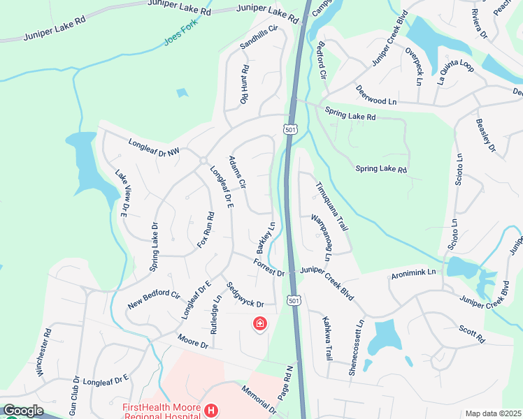 map of restaurants, bars, coffee shops, grocery stores, and more near 10 Adams Circle in Pinehurst