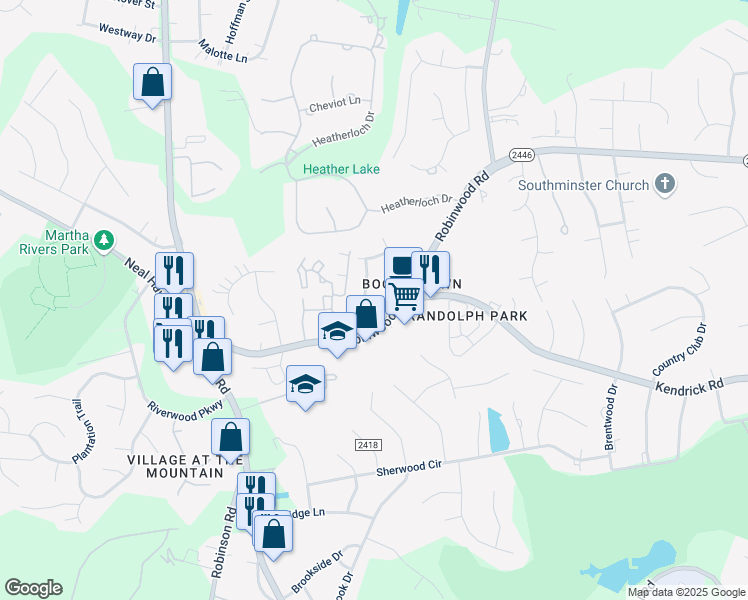map of restaurants, bars, coffee shops, grocery stores, and more near 3025 Alton Drive in Gastonia