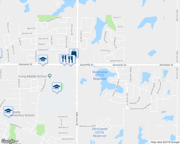 map of restaurants, bars, coffee shops, grocery stores, and more near 114 Boulevard Du Lac in Norman