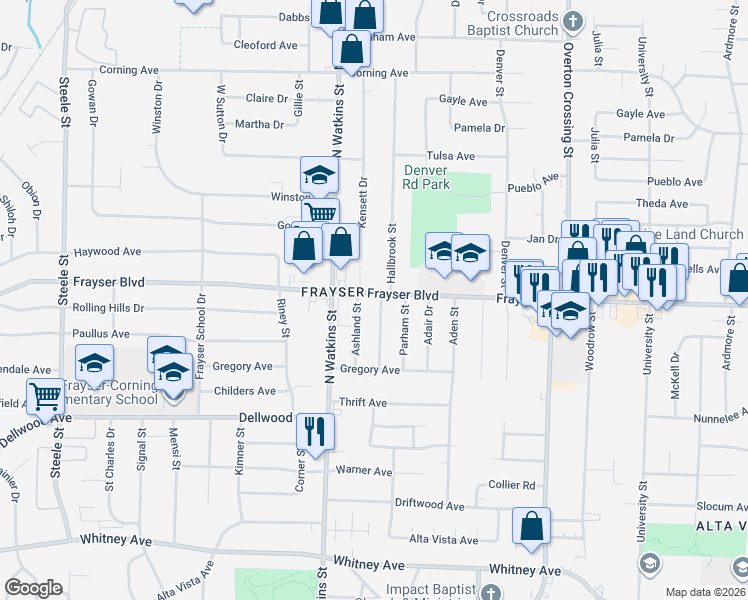 map of restaurants, bars, coffee shops, grocery stores, and more near 3349 Beechmont Street in Memphis