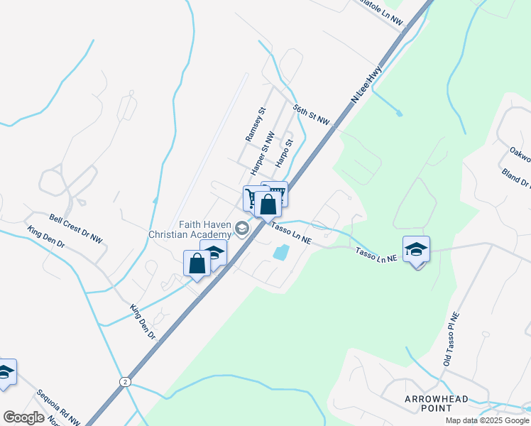map of restaurants, bars, coffee shops, grocery stores, and more near 5215 Lee Highway in Cleveland