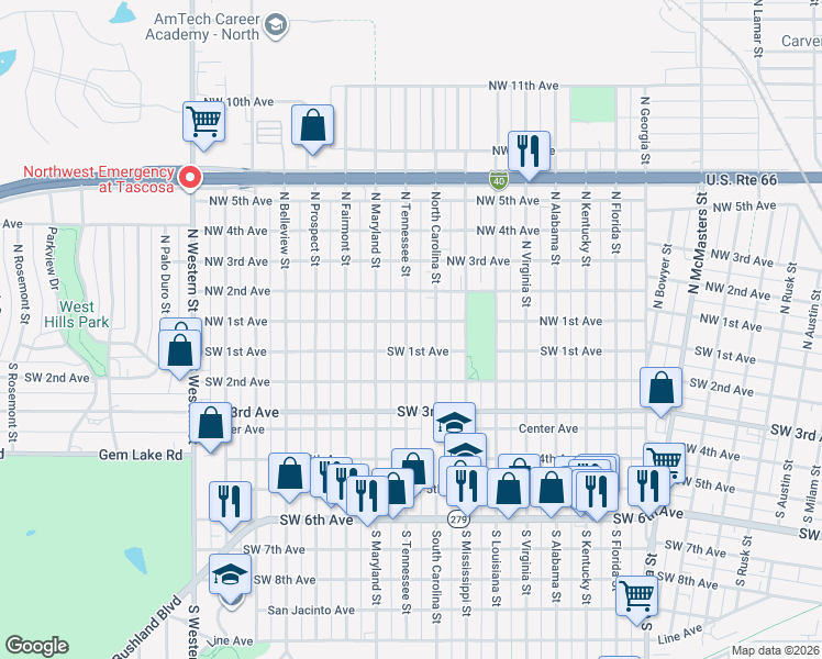 map of restaurants, bars, coffee shops, grocery stores, and more near 88 North Tennessee Street in Amarillo