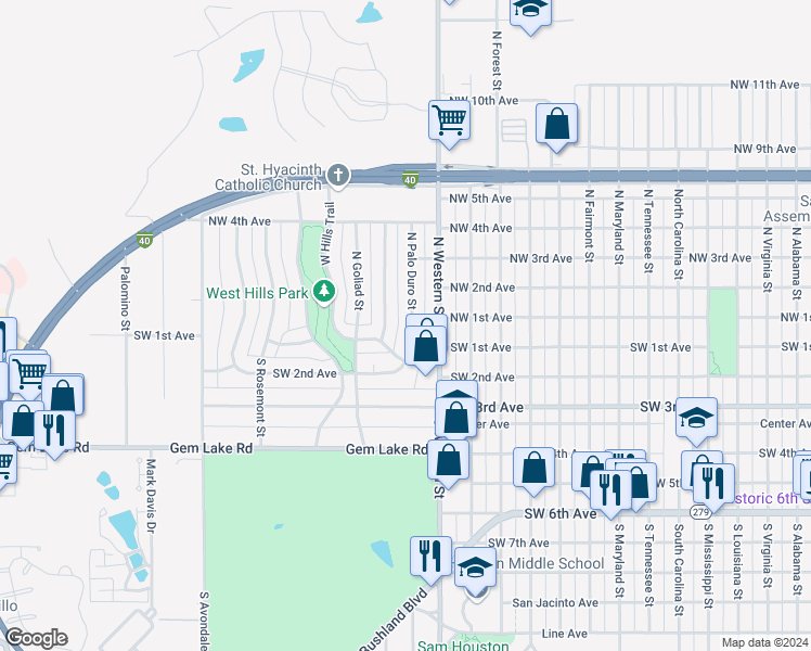 map of restaurants, bars, coffee shops, grocery stores, and more near 102 South La Salle Street in Amarillo