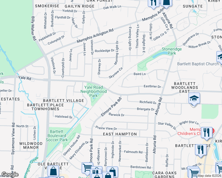 map of restaurants, bars, coffee shops, grocery stores, and more near 6272 Yale Road in Memphis
