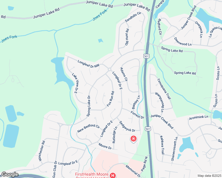 map of restaurants, bars, coffee shops, grocery stores, and more near 215 Fox Run Road in Pinehurst