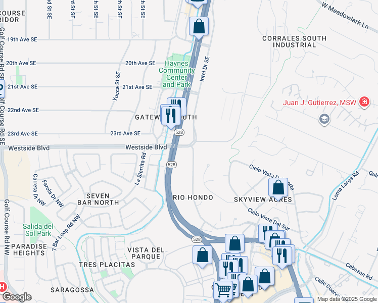 map of restaurants, bars, coffee shops, grocery stores, and more near 10703 Loma Del Cielo Northwest in Corrales